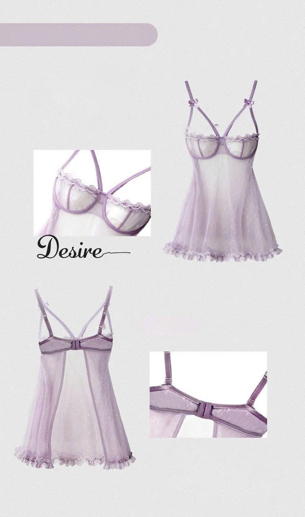 Desire Store, 9949 Váy ngủ ren xuyên thấu màu Tím ngực phối bèo hoa kèm quần chip sexy DESIRE image 5 of 11