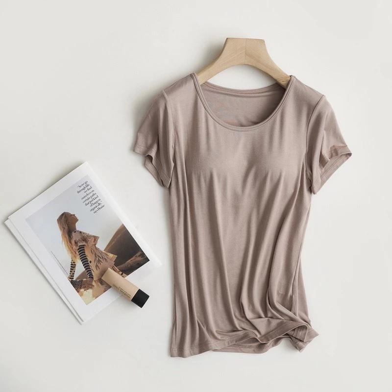 Desire Store, Áo thun ngắn tay có mút ngực thun Vicose cao cấp A2302 - Nâu tây, 2XL image 13 of 15