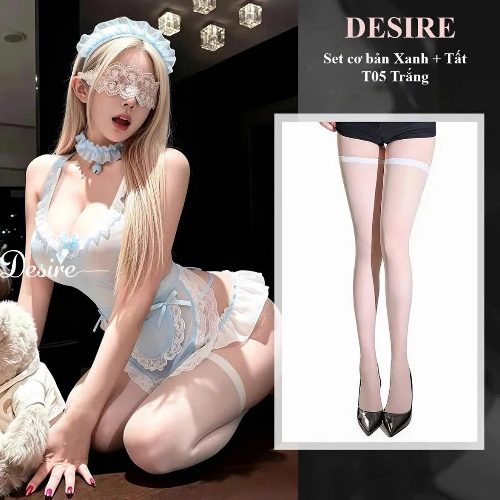 Desire Store, 9687 Bộ Cosplay Cô hầu gái ngọt ngào sexy đầy đủ phụ kiện DESIRE - Xanh+Tất 05trắng image 14 of 16