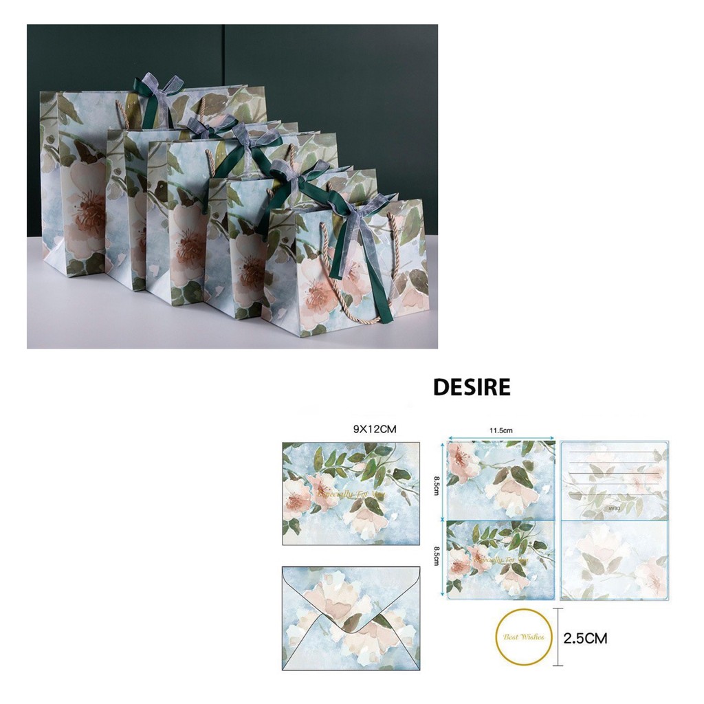 Desire Store, Túi giấy đựng quà sang trọng hoạ tiết tranh sơn dầu hình chữ nhật hộp quà thắt nơ lụa túi quà TQ-02 - Túi Xanh lá + Thiệp, XL 43 x 32 x14cm image 11 of 14