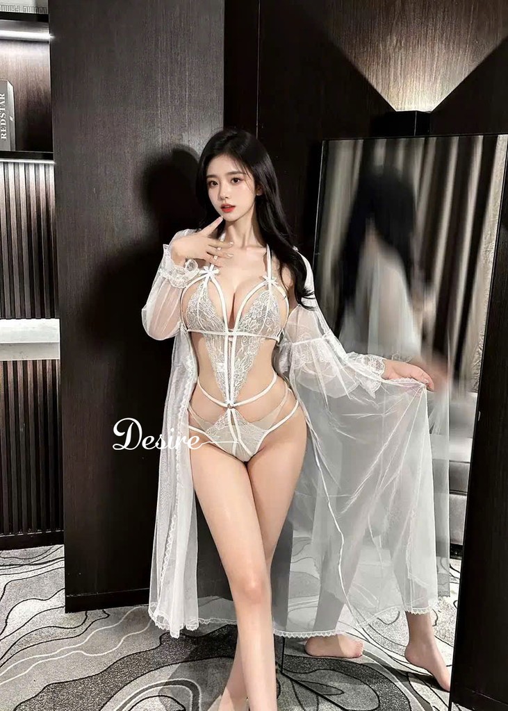 Desire Store, Set Bodysuit và Áo choàng ren xẻ đáy chéo lưng gợi cảm DESIRE VN-8656 - Trắng + Choàng 86831 image 12 of 12