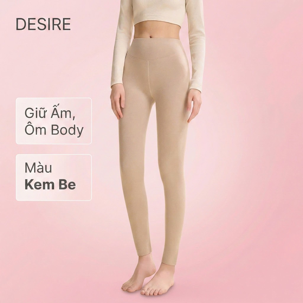 Desire Store, Quần Legging giữ nhiệt Nhung Lyocell ôm body không đường viền siêu nhẹ thích hợp cho mùa thu đông DESIRE GY-086 - Màu Kem be, XL image 11 of 12