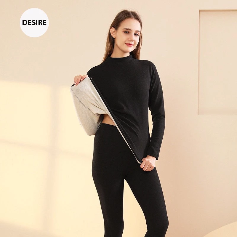 Desire Store, Bộ Giữ Nhiệt Nữ Cổ Cao Dày Ấm Áp Vải Nhung Lót Len Cashmere AGN-003 image 2 of 11
