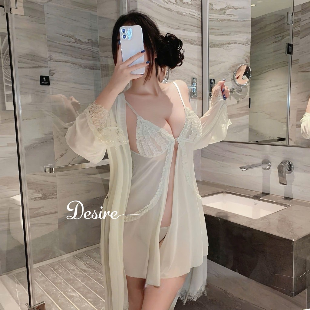 Desire Store, Set Váy Ngủ Voan Mỏng Phối Ren Nhún Bèo Sang Chảnh - Váy Ngủ Gợi Cảm Cao Cấp DESIRE B185 image 5 of 18