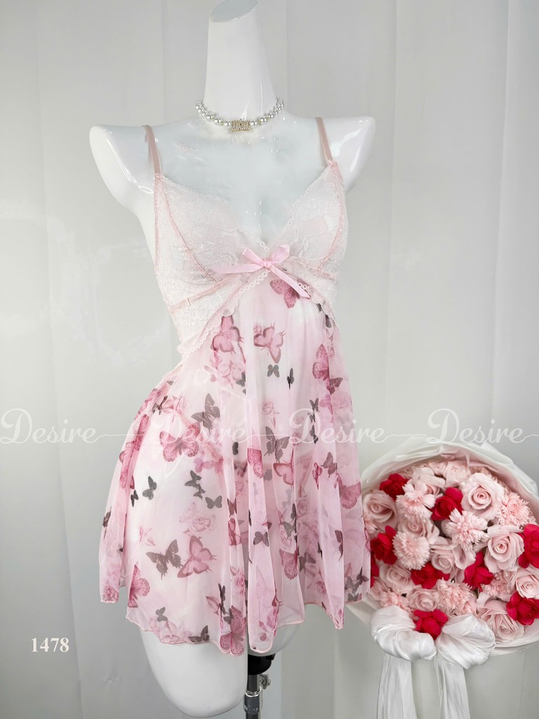 Desire Store, Váy Ngủ Hai Dây Phối Ren Thắt Nơ Dáng A Tà Bèo Ngọt Ngào DESIRE - 1478 (Sweet A-Line Camisole Nightdress with Lace, Bow Detail, and Ruffled Hem DESIRE - 1478) - Váy Hồng image 7 of 7