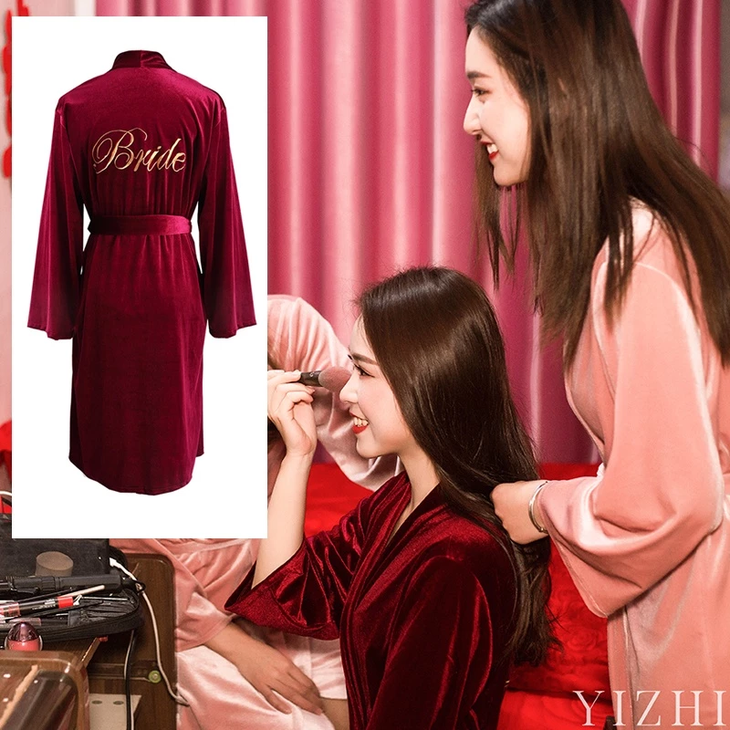 Desire Store, Áo choàng nhung đỏ đô cao cấp thêu chữ Bride VNN-0079 image 3 of 9