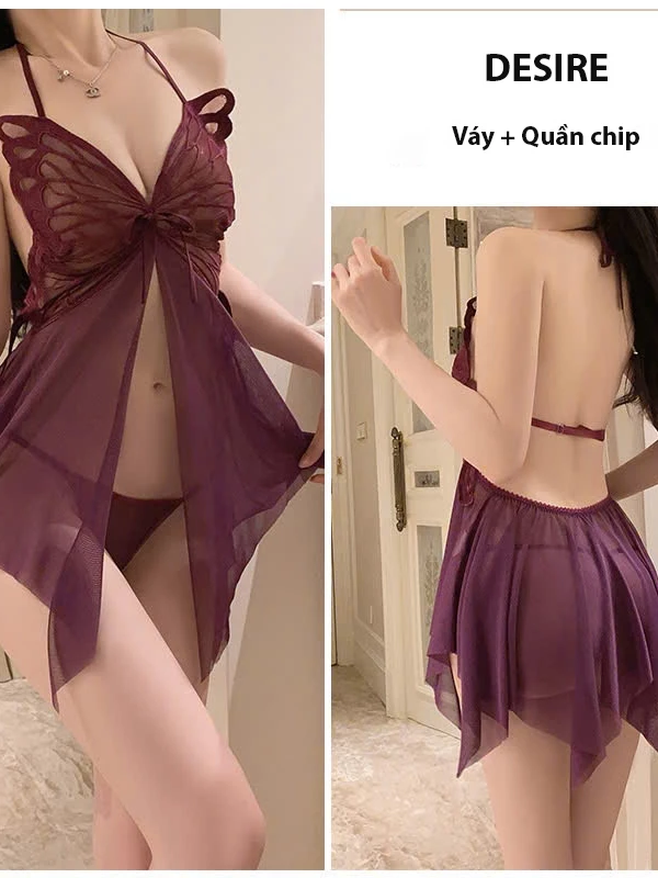 Desire Store, Váy ngủ ren xuyên thấu xẻ trước hở lưng mềm mại gợi cảm sexy kèm chip VN-3713 image 9 of 14
