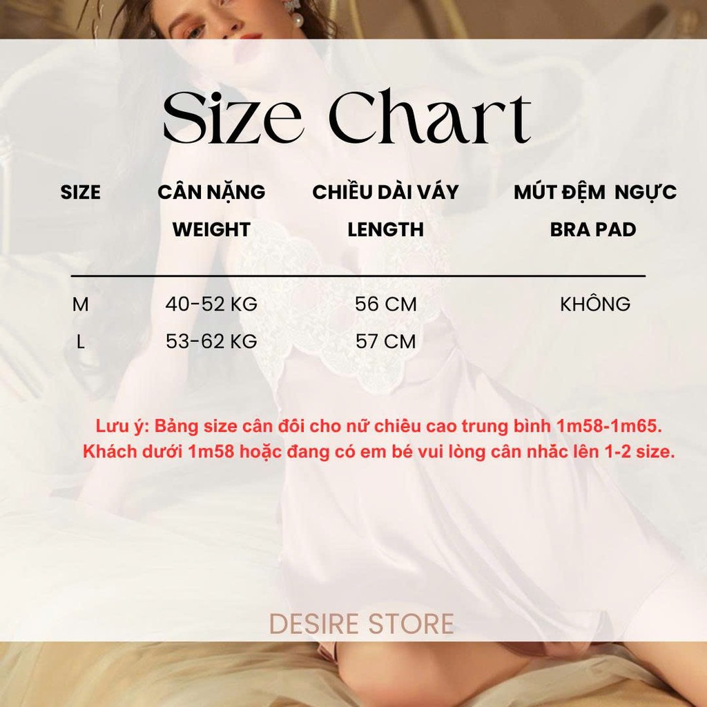 Desire Store, Váy ngủ nữ lụa phối ren hoa phong cách hai dây phối sexy gợi cảm VN-1854 image 10 of 14