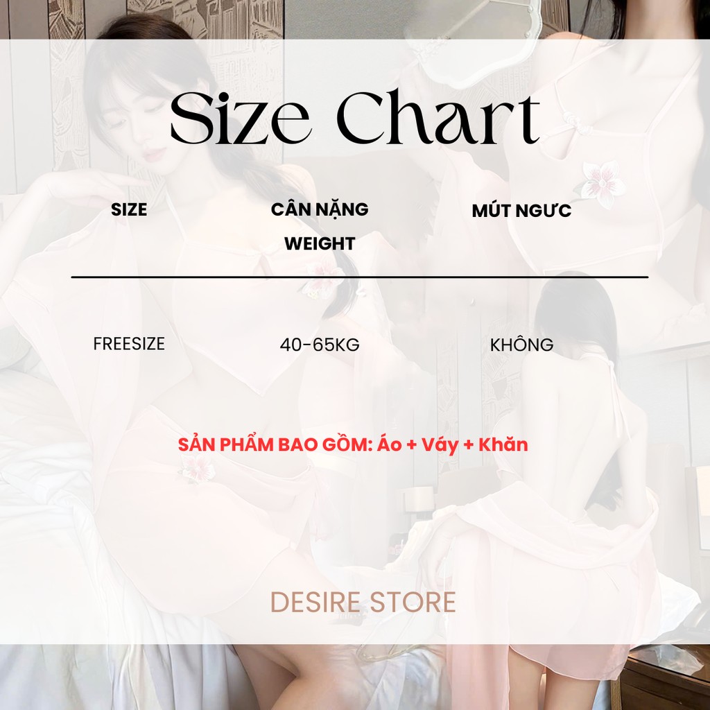 Desire Store, Set Váy Ngủ Yếm Thêu Hoa 3 Món Chất Voan - Đồ Ngủ Sexy Cách Tân Xuyên Thấu DESIRE VN-6724 image 10 of 12