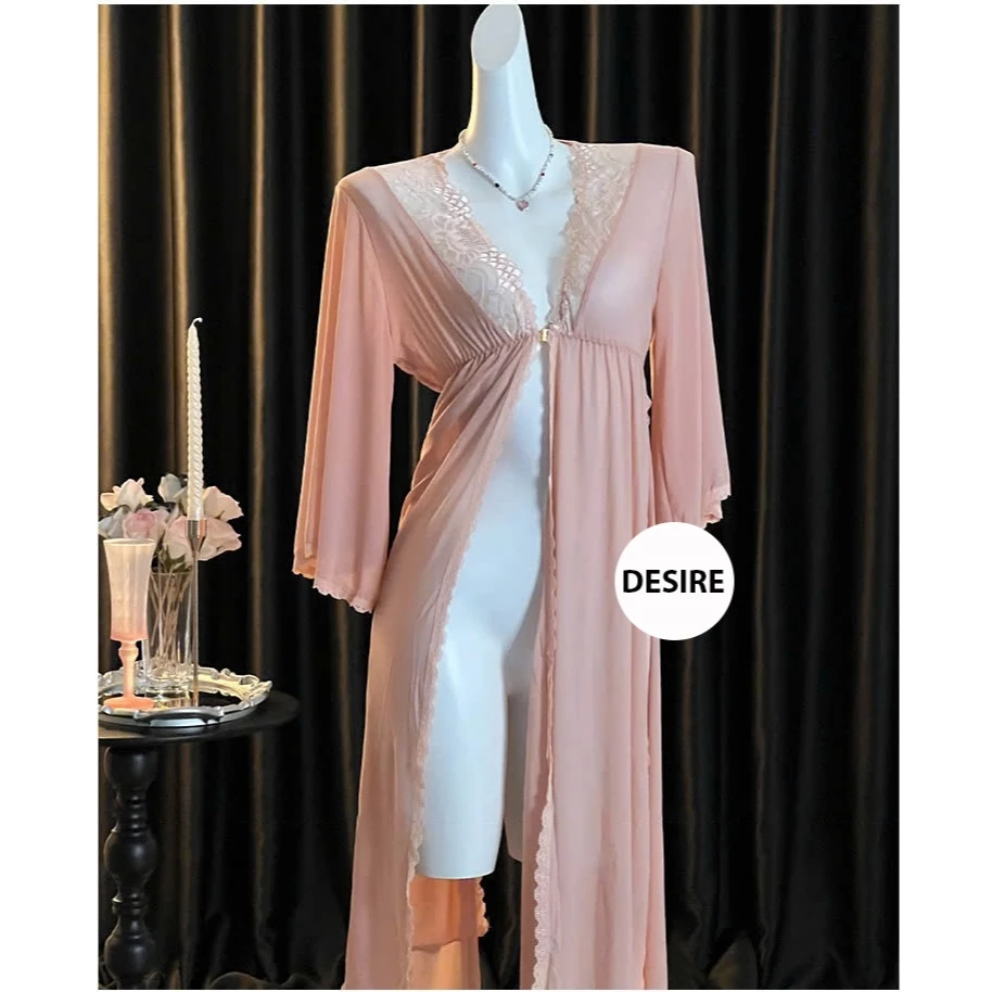 Desire Store, Áo choàng ren dáng dài cài ngực trước gợi cảm sang trọng DESIRE VN-84491 - Áo choàng Hồng, L image 10 of 11