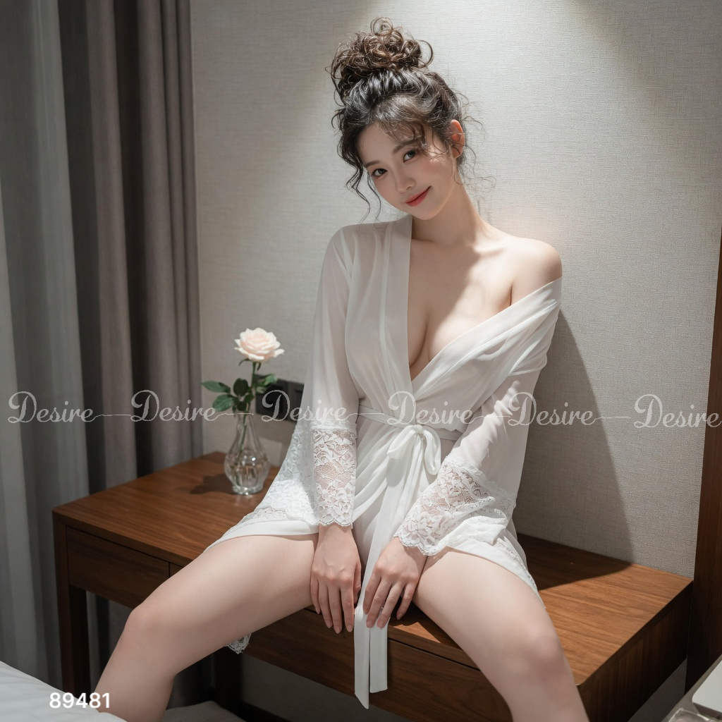 Desire Store, Áo Choàng Ngủ Nữ Dáng Dài Ren Lưới Xuyên Thấu DESIRE VN-89481 - Áo Khoác Đồ Ngủ Quyến Rũ DESIRE 89481  (Women's Long Sheer Mesh & Lace Kimono Robe - Elegant Sheer Sleepwear Cover-Up DESIRE 89481) image 20 of 24