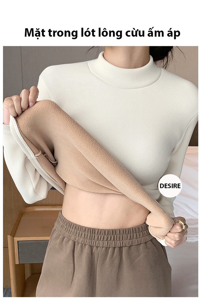 Desire Store, Áo cổ lọ chất Nhung len tăm lót lông cừu dày giữ nhiệt mùa đông ấm áp DESIRE H331 image 2 of 11