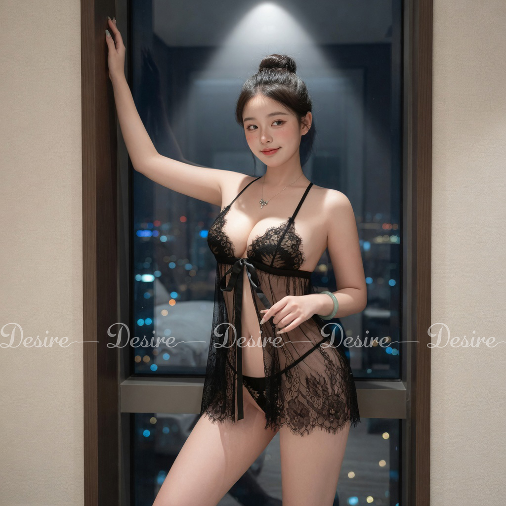 Desire Store, 7767 Váy ngủ ren xẻ tà quyến rũ - Đầm ngủ gợi cảm xuyên thấu thắt nơ ngực kèm quần chip DESIRE image 14 of 30