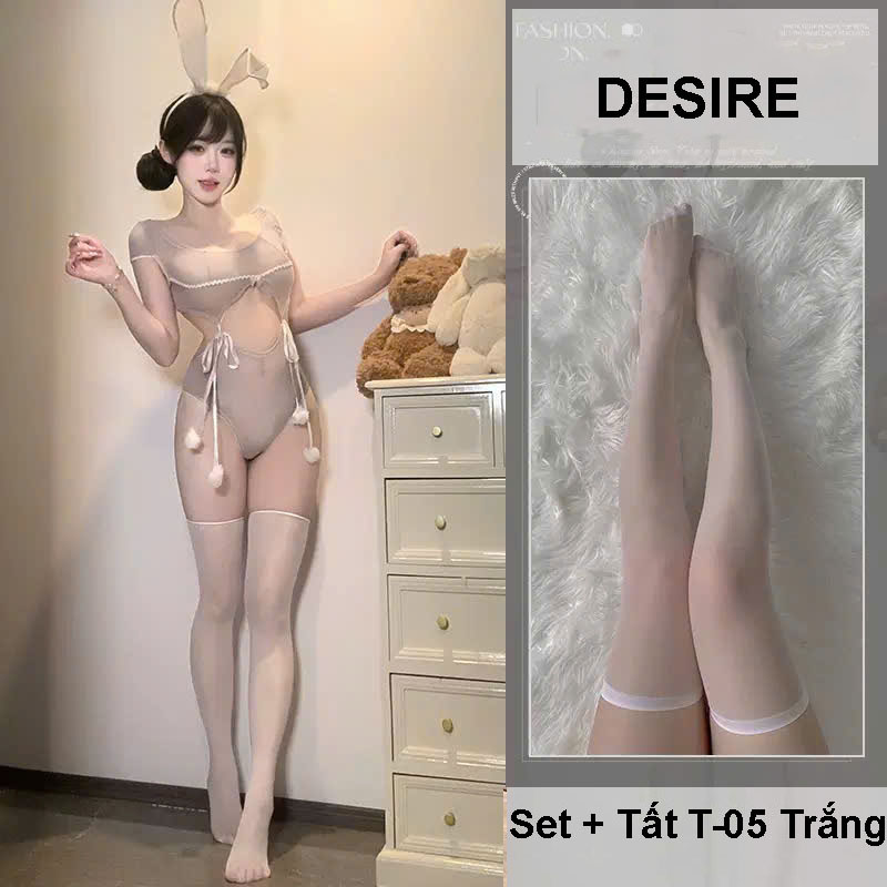 Desire Store, Bộ Cosplay Thỏ cột dây chất ren mềm mịn gợi cảm sexy DESIRE VN-6149 - Xám + T-05 Trắng image 19 of 20
