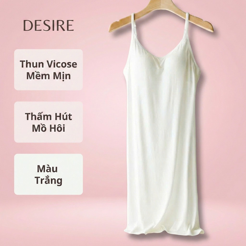 Desire Store, Váy đầm hai dây thun Vicose mềm mịn có đệm mút ngực và tăng đơ DESIRE VNN-0072 - Trắng, M image 16 of 21