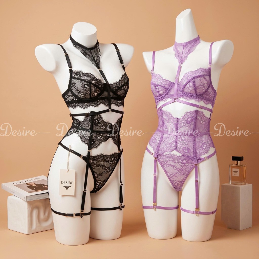 Desire Store, 6453 Bodysuit ren xuyên thấu thiết kế Corset có gọng sexy kèm đai đeo tất gợi cảm DESIRE image 7 of 20