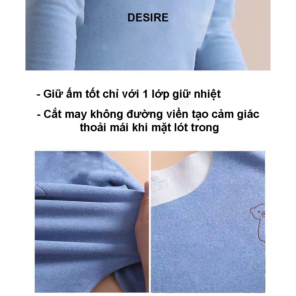 Desire Store, Đồ bộ giữ nhiệt trẻ em không đường viền chất liệu Nhung lót sợi nhiệt Derong siêu nhẹ mềm mại ấm áp DGN-004 image 4 of 12