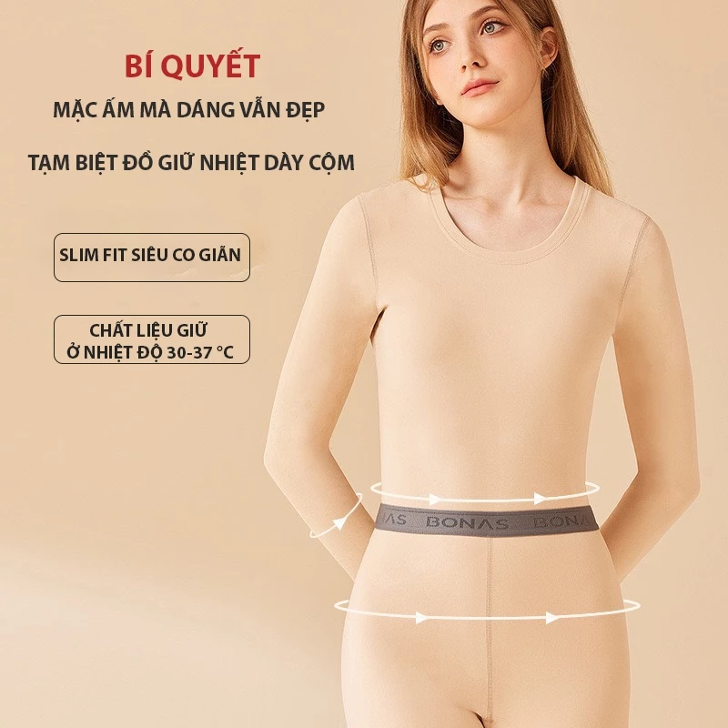 Desire Store, Đồ Bộ giữ nhiệt lót nhung hai mặt chính hãng BONAS cao cấp siêu nhẹ ôm body cổ tròn AGN-003 image 6 of 12