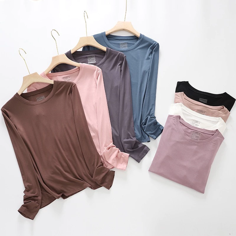 Desire Store, Áo thun dài tay nữ cổ tròn chất thun modal mịn lạnh co giãn phong cách mùa thu DESIRE A140 image 3 of 14