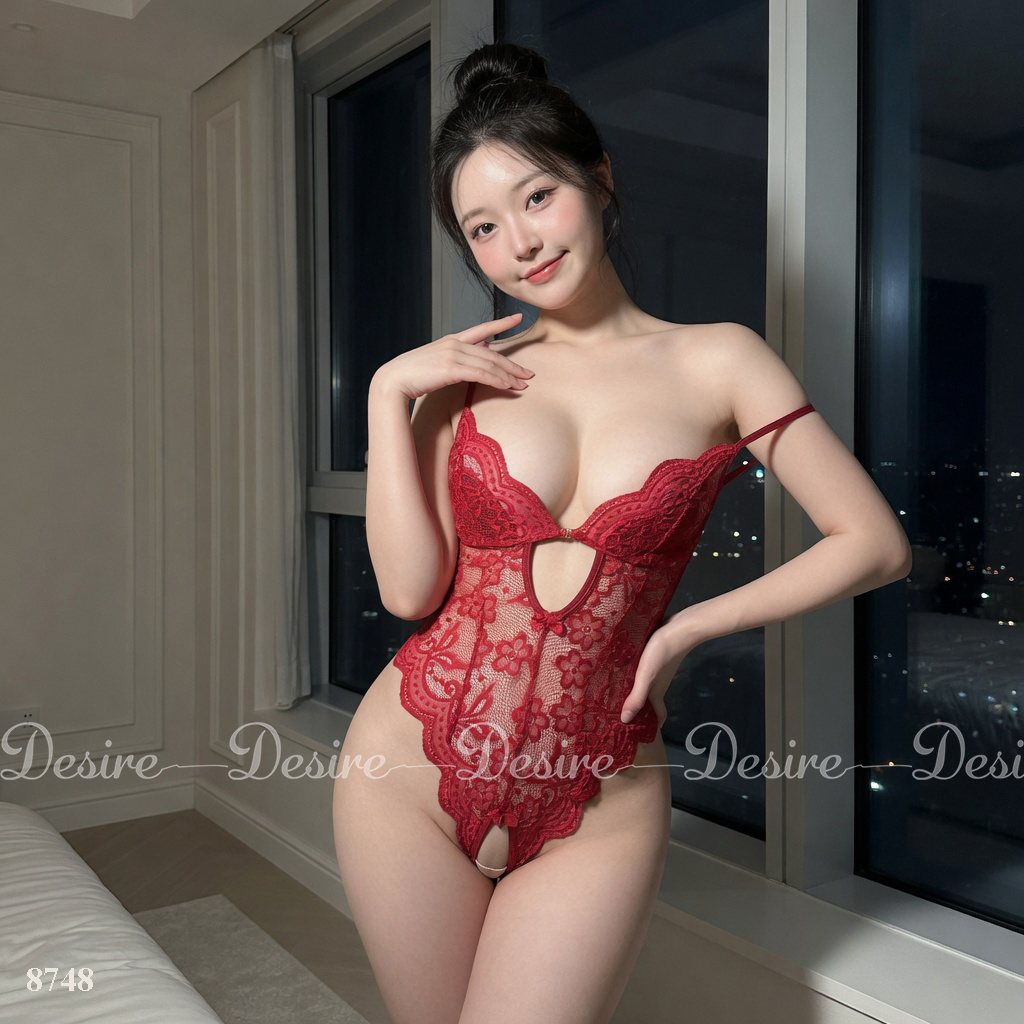 Desire Store, Váy ngủ ren liền thân xẻ đáy cài ngực trước xẻ mông nơ lụa sau gợi cảm sexy DESIRE VN-8748 image 26 of 48