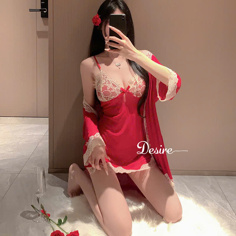 Desire Store, Set Váy ngủ ren, Áo choàng và Quần lót ren DESIRE VN-1078 image 1 of 15