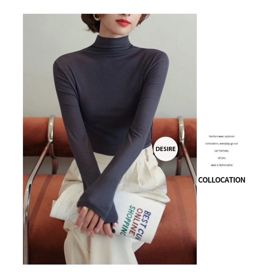 Desire Store, Áo thun cổ lọ dài tay chất thun len mềm mại Áo thun cổ cao ấm áp mùa thu đông  AN-898 image 9 of 13