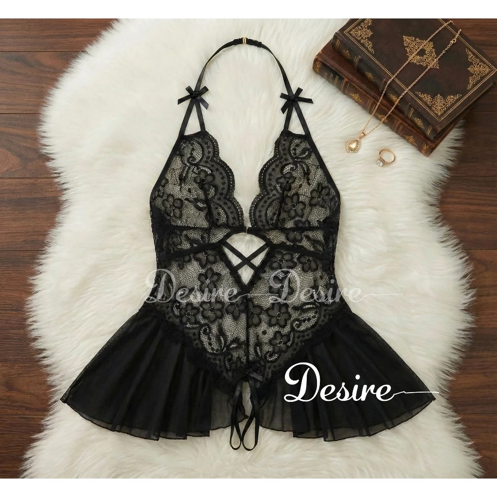 Desire Store, Váy ngủ liền thân Bodysuit ren xuyên thấu DESIRE VN-2601 - Đen image 7 of 9