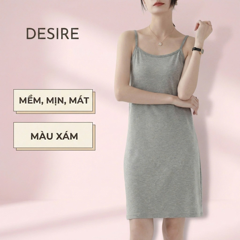 Desire Store, Váy hai dây Váy mặc lót chất thun modal (Gỗ sồi) dáng ôm body cổ ngang có TĂNG ĐƠ điều chỉnh DESIRE VN-062 - Xám trung 90cm, XXL image 21 of 33