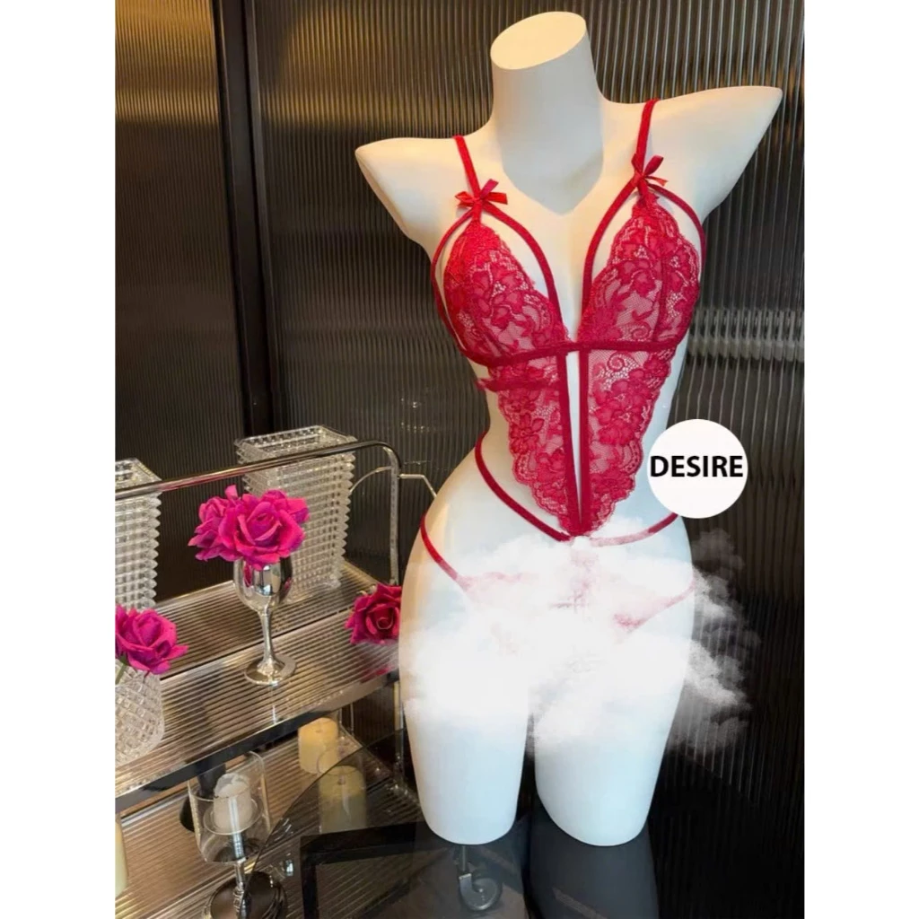 Desire Store, Bodysuit ren Jump ren xuyên thấu xẻ đáy cosplay gợi cảm sexy VN-8656-1 - Đỏ image 8 of 9