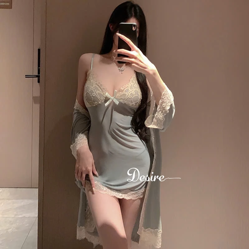 Desire Store, Set Váy ngủ ren, Áo choàng và Quần lót ren DESIRE VN-1078 - Xanh image 15 of 15