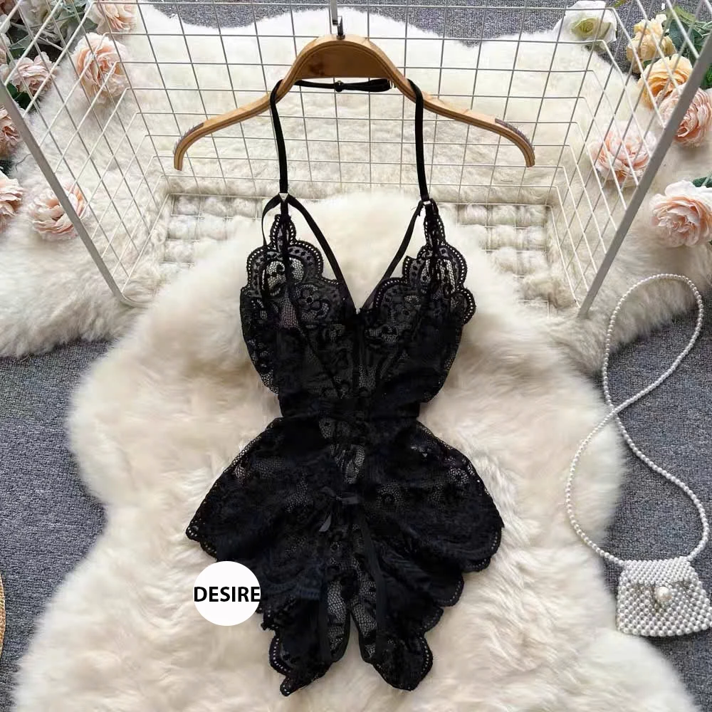 Desire Store, Bộ Váy ngủ liền thân Bodysuit ren mềm xẻ đáy Jump ren gợi cảm sexy VN-8250-1 - Đen, L image 7 of 11
