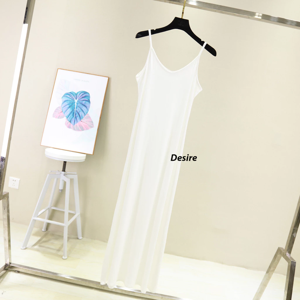 Desire Store, Váy hai dây mặc lót cổ V thun Modal (gỗ sồi) mềm mịn  đầm hai dây mặc lót dáng ôm BTM-1009 - Trắng dài 110cm, M (40~49kg) image 27 of 30