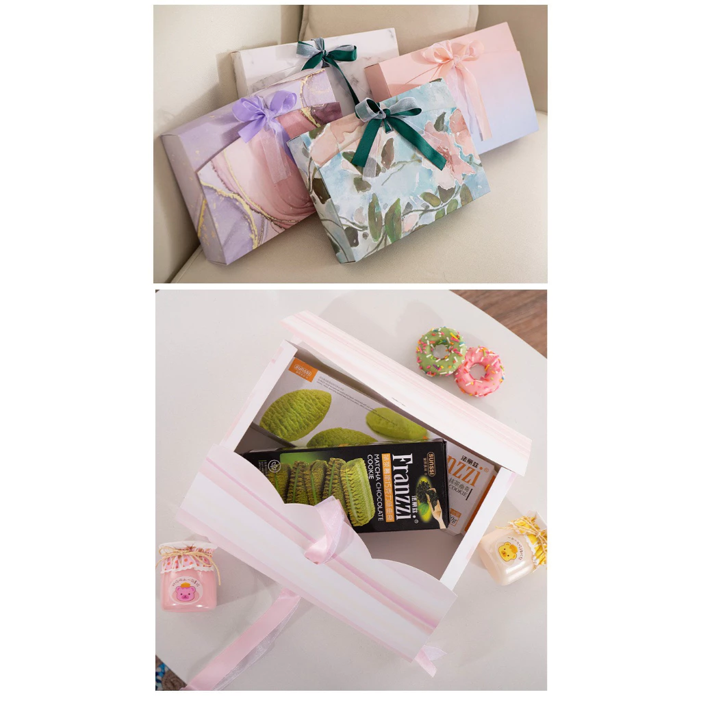 Desire Store, Hộp quà sang trọng hoạ tiết tranh sơn dầu hình chữ nhật hộp quà thắt nơ lụa túi quà image 4 of 19