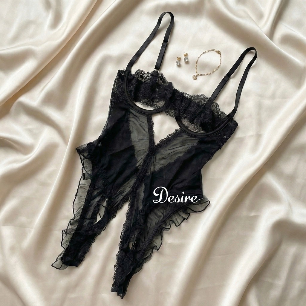 Desire Store, Bodysuit Ren Sexy Có Gọng Phối Lưới Xuyên Thấu - Váy ngủ liền thân quyến rũ DESIRE VN-8914-1 - Váy Đen, L (53-62kg) image 7 of 14