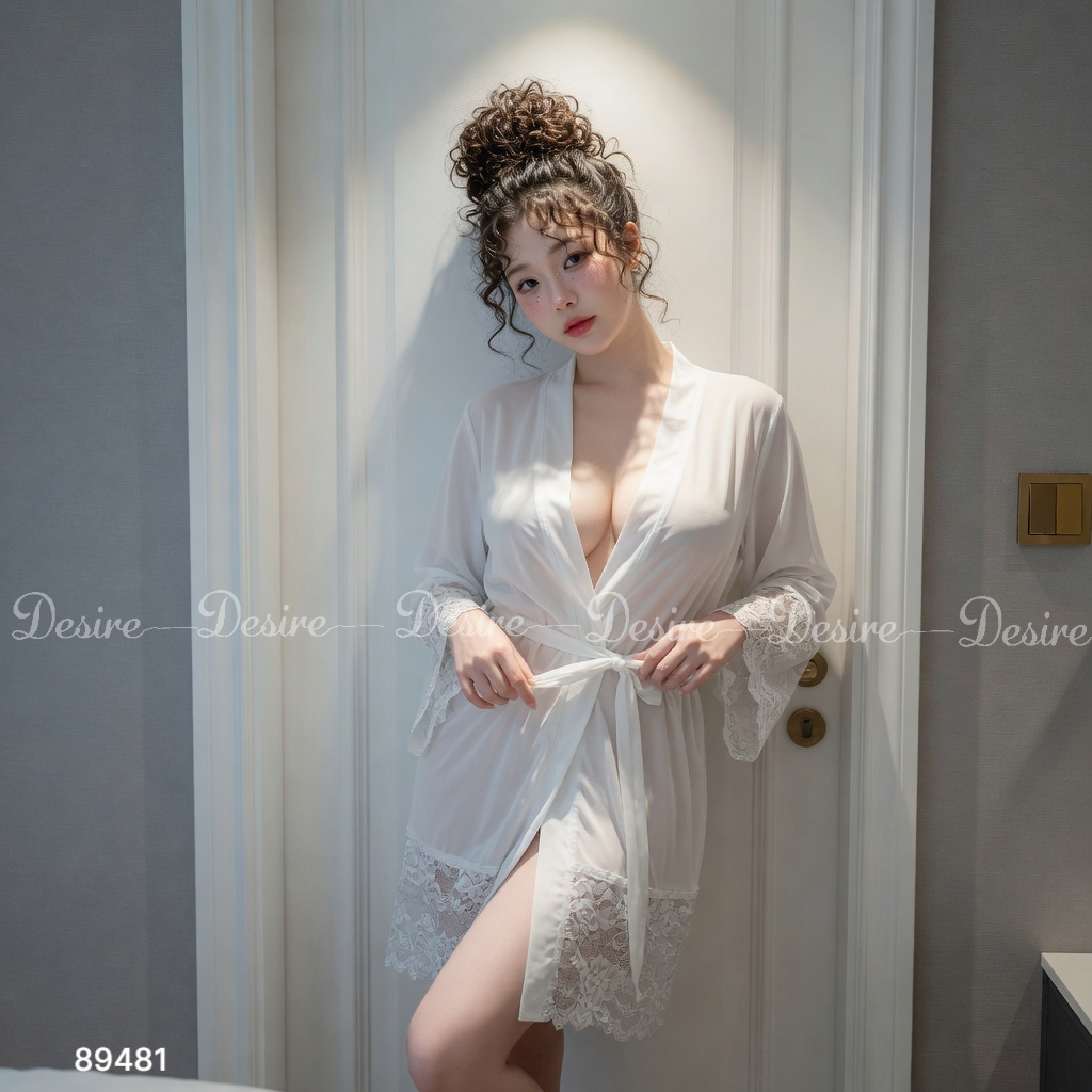 Desire Store, Áo Choàng Ngủ Nữ Dáng Dài Ren Lưới Xuyên Thấu DESIRE VN-89481 - Áo Khoác Đồ Ngủ Quyến Rũ DESIRE 89481  (Women's Long Sheer Mesh & Lace Kimono Robe - Elegant Sheer Sleepwear Cover-Up DESIRE 89481) image 12 of 24