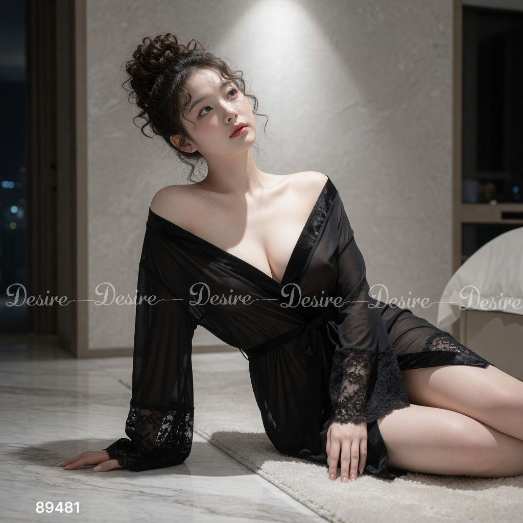 Desire Store, Áo Choàng Ngủ Nữ Dáng Dài Ren Lưới Xuyên Thấu DESIRE VN-89481 - Áo Khoác Đồ Ngủ Quyến Rũ DESIRE 89481  (Women's Long Sheer Mesh & Lace Kimono Robe - Elegant Sheer Sleepwear Cover-Up DESIRE 89481) image 7 of 24