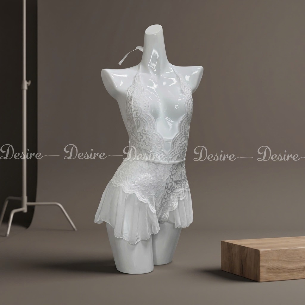 Desire Store, Váy ngủ ren liền thân Bodysuit quần chip xẻ đáy phong cách gợi cảm sexy Desire VN-8411-1 - Trắng image 13 of 14