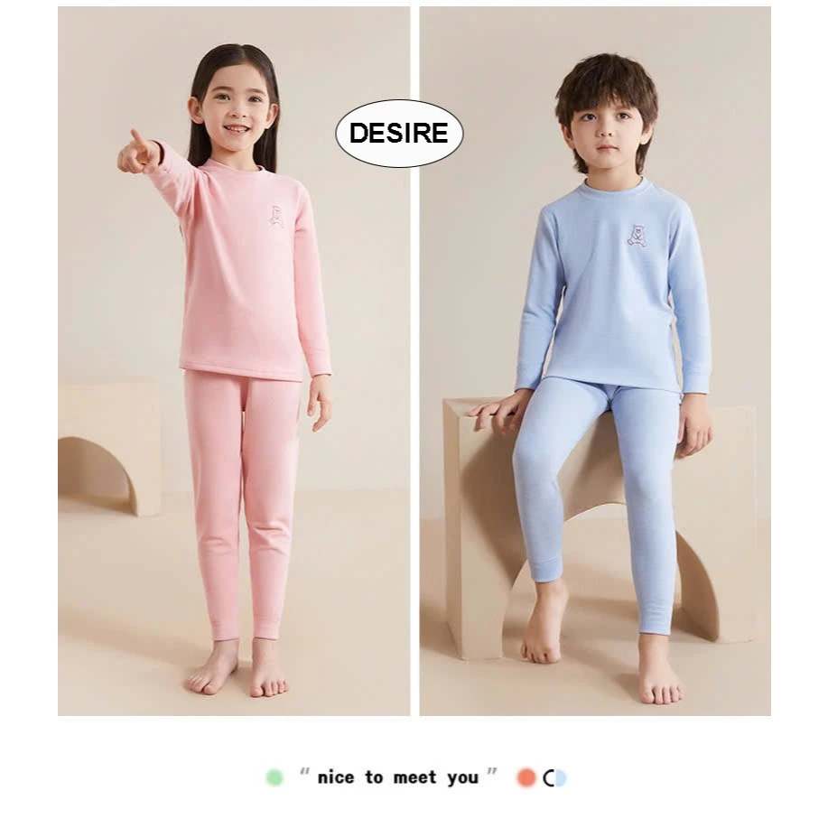 Desire Store, Đồ bộ giữ nhiệt trẻ em cổ tròn chất liệu vải nhung lót Len Cashmere siêu nhẹ mềm mại ấm áp DGN-005 image 9 of 12