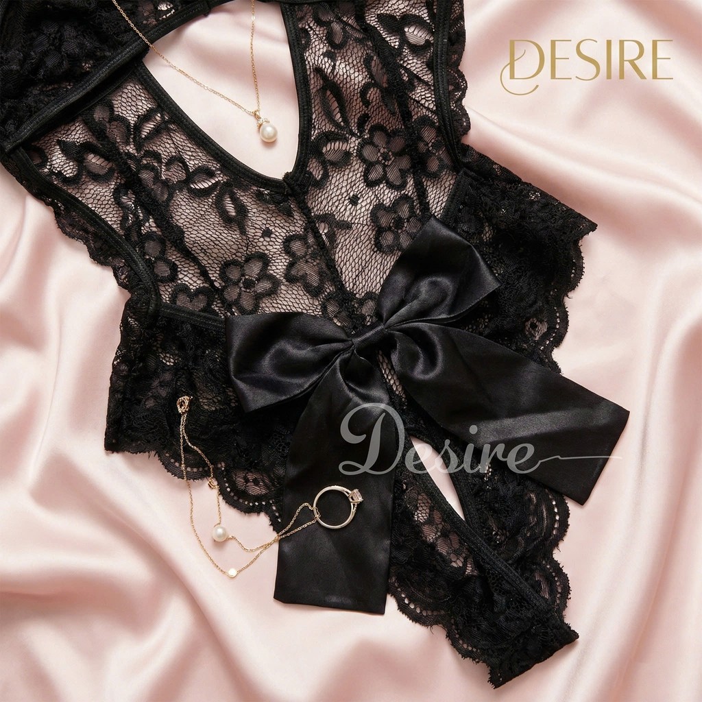 Desire Store, Bộ váy ngủ liền thân - Bodysuit ren xuyên thấu gợi cảm đính nơ DESIRE VN-8748 image 5 of 13
