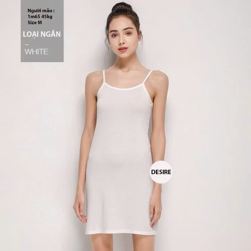Desire Store, Đầm hai dây - Váy hai dây mặc lót thun modal (Gỗ sồi) dáng suông cổ thuyền Desire VNN-0044N - Trắng ngắn 85cm, XL image 9 of 13