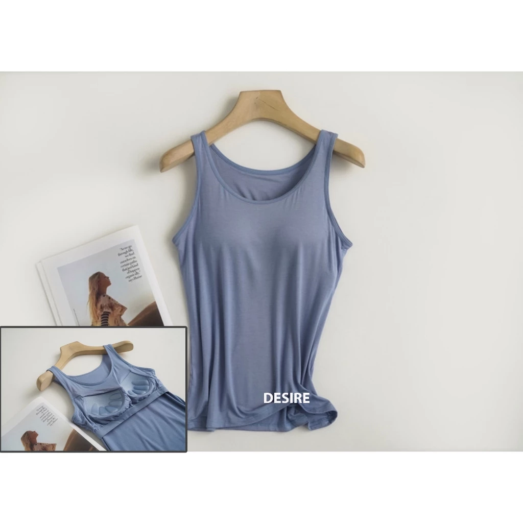 Desire Store, Áo ba lỗ sát nách kèm mút đệm ngực thun Vicose cao cấp A2011 - Xanh - Cup bàn tay, M image 11 of 17