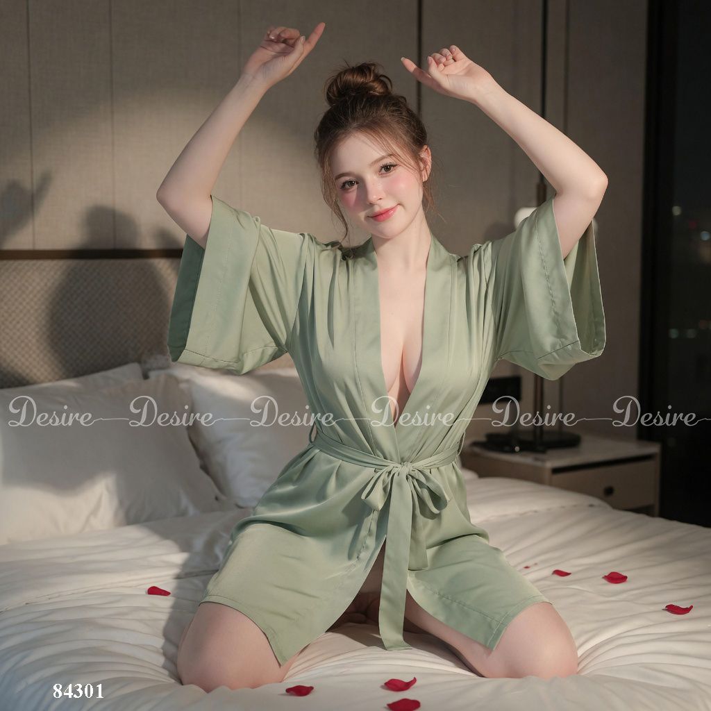 Desire Store, Áo choàng ngủ lụa tay ống rộng cao cấp Áo choàng cô dâu gợi cảm Bride hàng loại 1 84301 image 5 of 37
