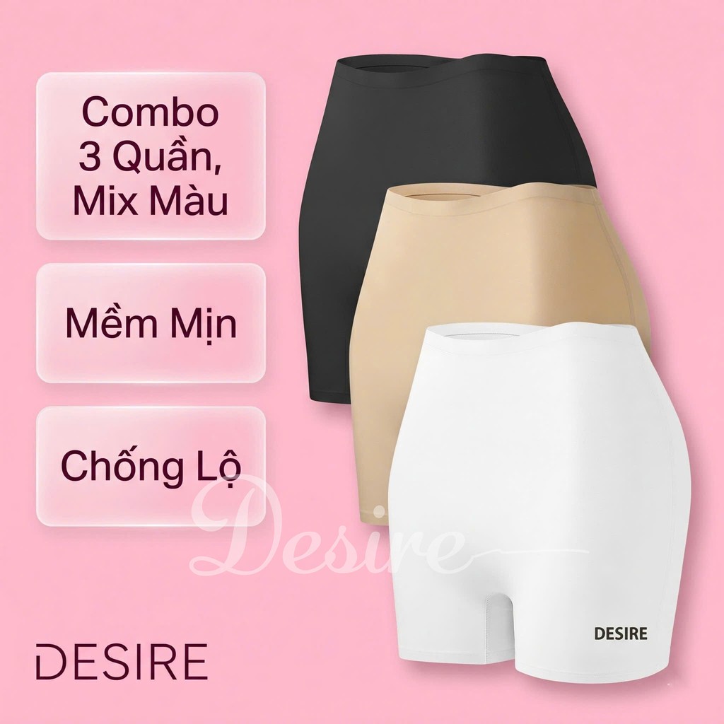Desire Store, Quần đùi mặc váy su lụa băng tàng hình không đường viền chống lộ chính hãng SACRED BIRD QL-030 - Combo 3quần Mixmàu 2, S image 27 of 28