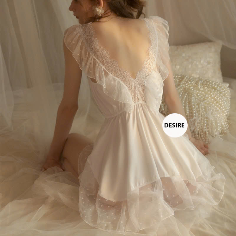 Desire Store, Váy ngủ lụa nữ cánh tiên lụa satin cao cấp phối ren cổ chữ V Desire VN-8463 image 2 of 10