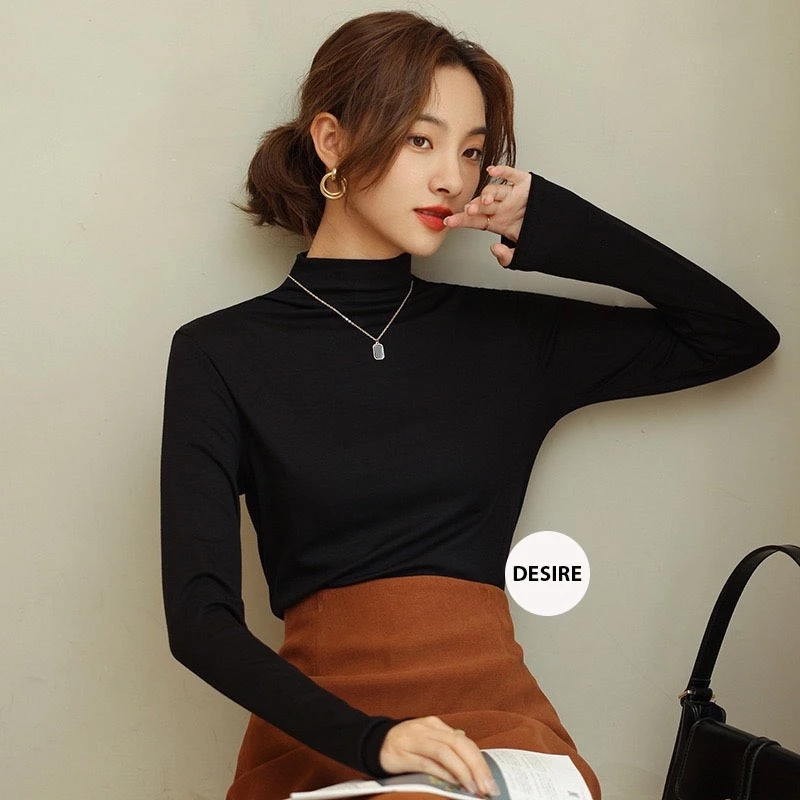 Desire Store, Áo thun cổ lọ dài tay chất thun len mềm mại Áo thun cổ cao ấm áp mùa thu đông  AN-898 image 3 of 13