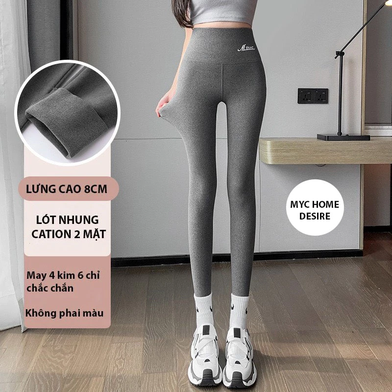Desire Store, Quần dài legging M ENAIC lưng cao giữ nhiệt lót nhung Cation hai mặt mùa đông ấm áp định hình dáng QGN-004 - Xám đậm, XL 62-72KG image 10 of 12