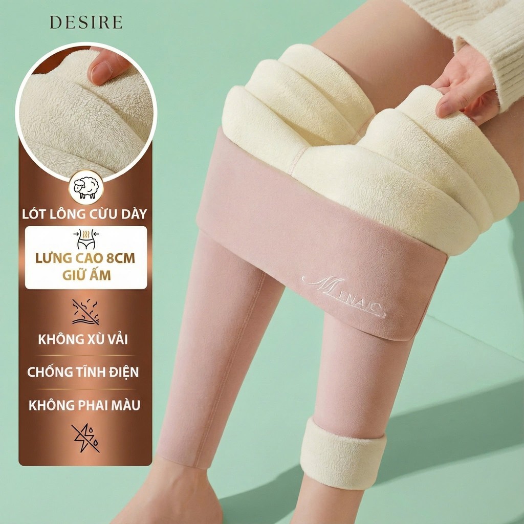 Desire Store, Quần legging M ENAIC lưng cao lót lông cừu nhung mịn giữ nhiệt mùa đông ấm áp định hình dáng QGN-9105014 - Hồng, M 40-51KG image 11 of 16