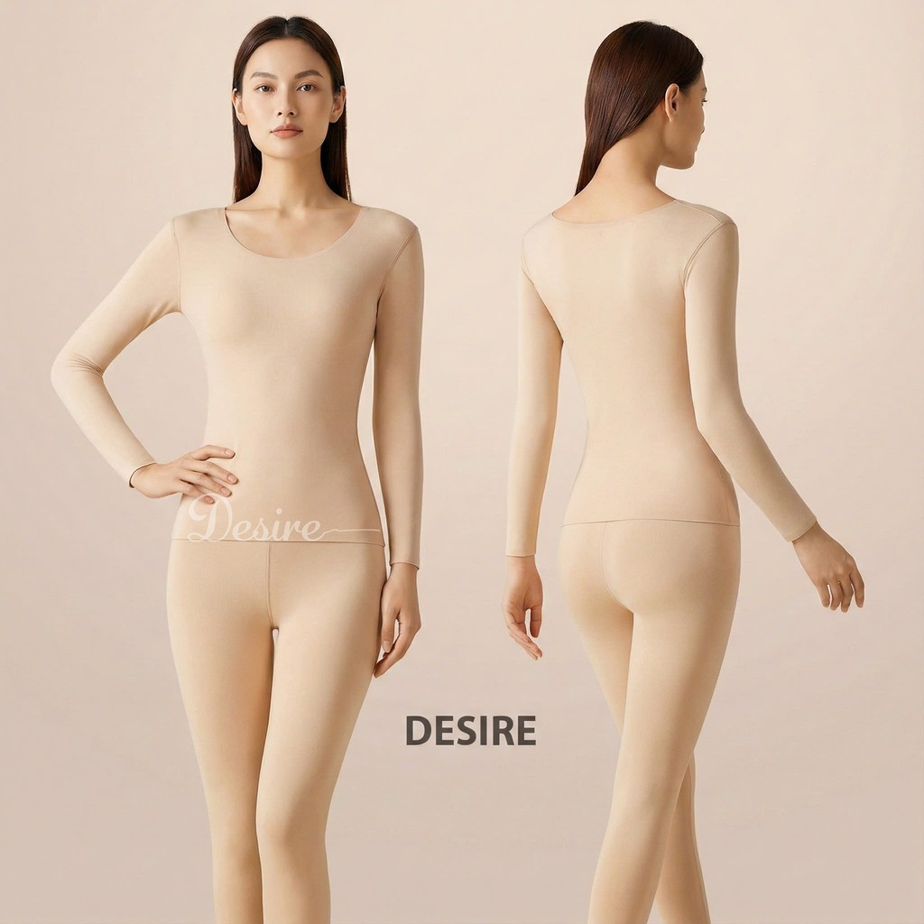 Desire Store, Đồ bộ giữ nhiệt nữ giới mùa đông siêu nhẹ ấm áp vải Nhung lót Len Cashmere không đường viền AGN-002 image 6 of 23
