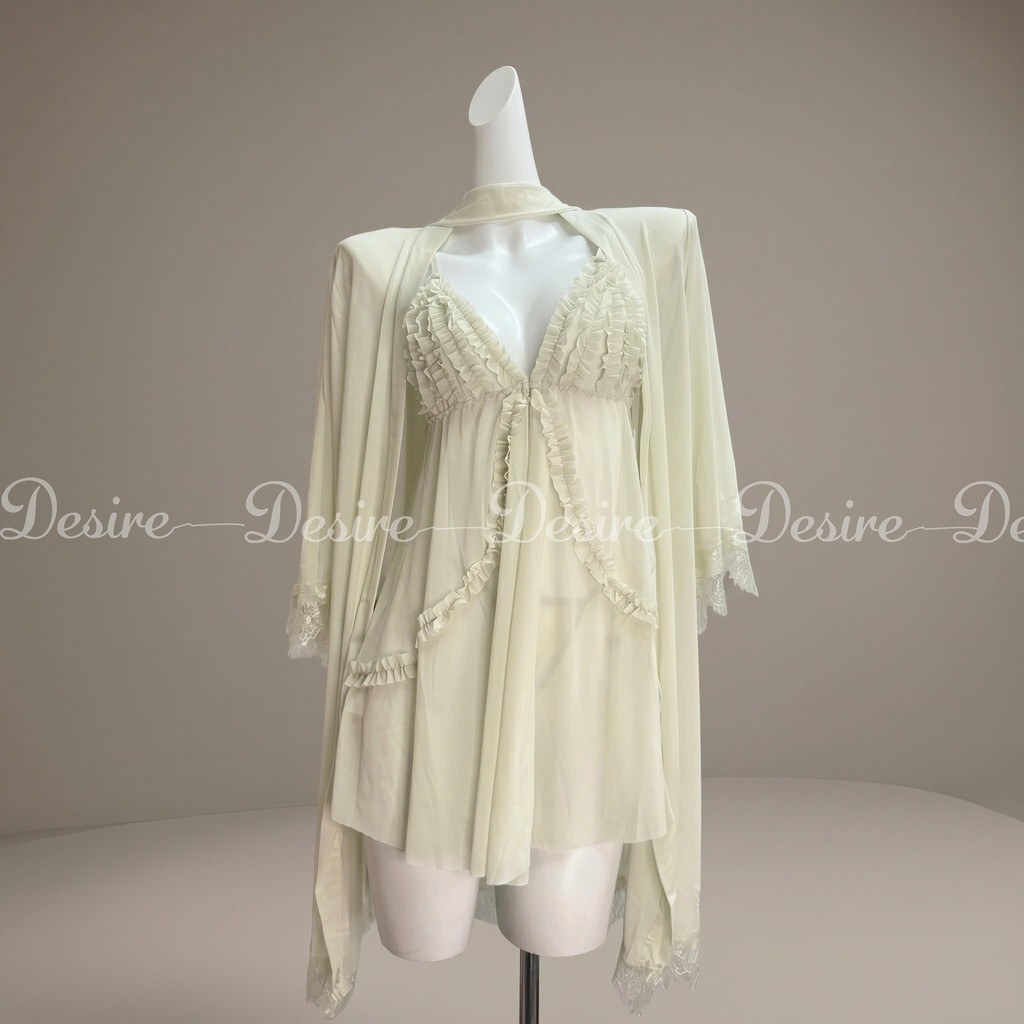 Desire Store, [60-80kg] Bigsize Set Váy Ngủ Voan Mỏng Phối Ren Nhún Bèo Sang Chảnh - Váy Ngủ Gợi Cảm Cao Cấp DESIRE B185 - Set Xanh, L (60-80Kg) image 18 of 18
