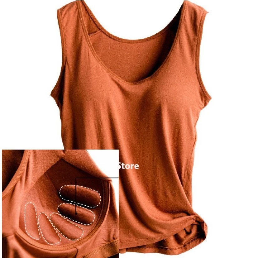Desire Store, Áo ba lỗ sát nách kèm mút đệm ngực thun Vicose cao cấp A2011 - Cam - Cup bàn tay, L image 12 of 17
